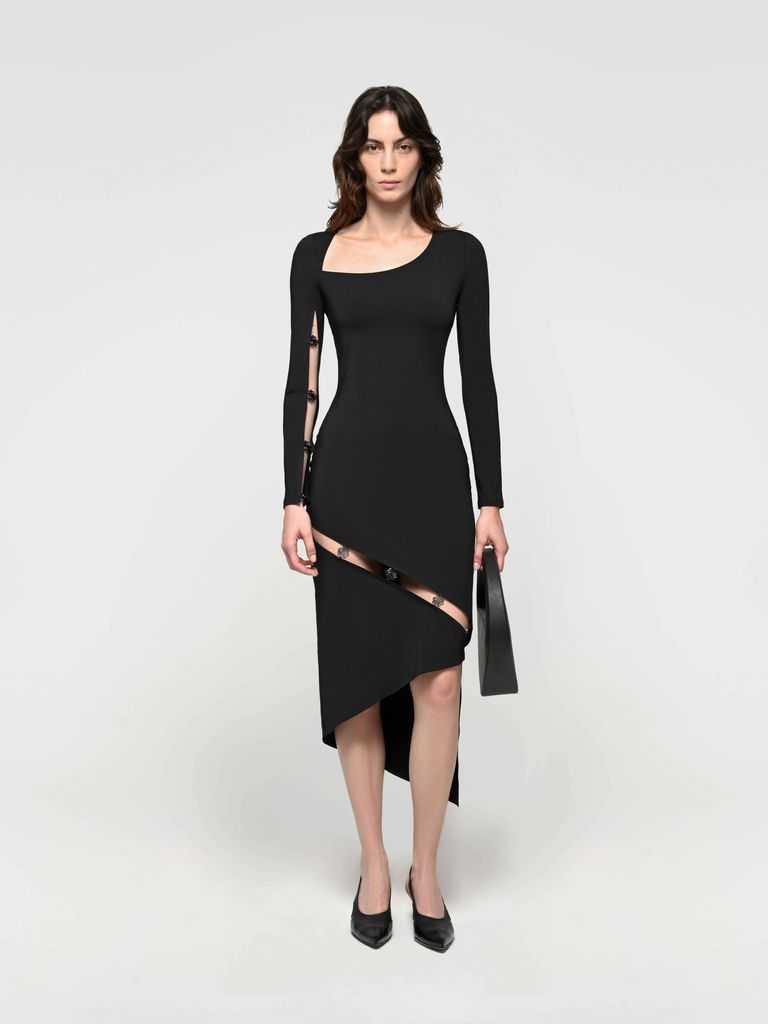 Asimetric Midi Dress with Cutouts